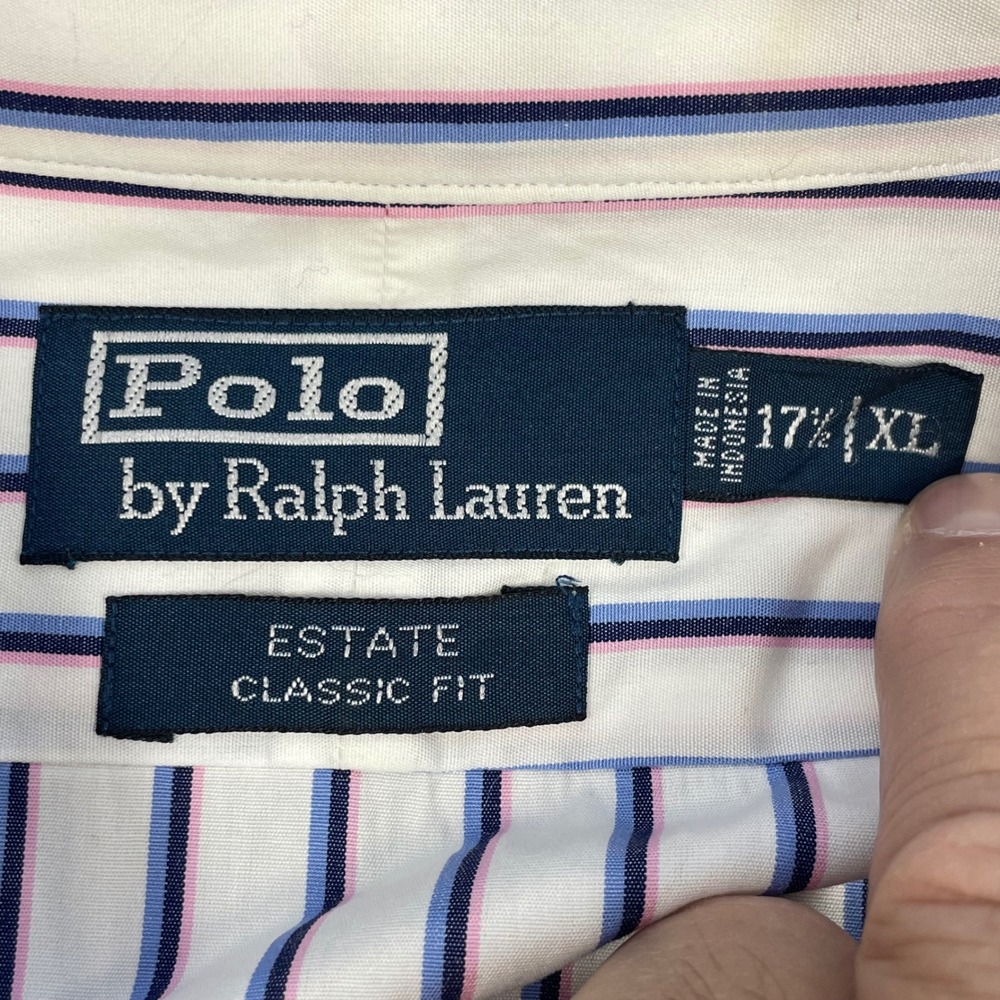 Polo Ralph Lauren White Blue Pink Striped Estate Classic Fit Shirt Mens XL 17.5 - Picture 3 of 8